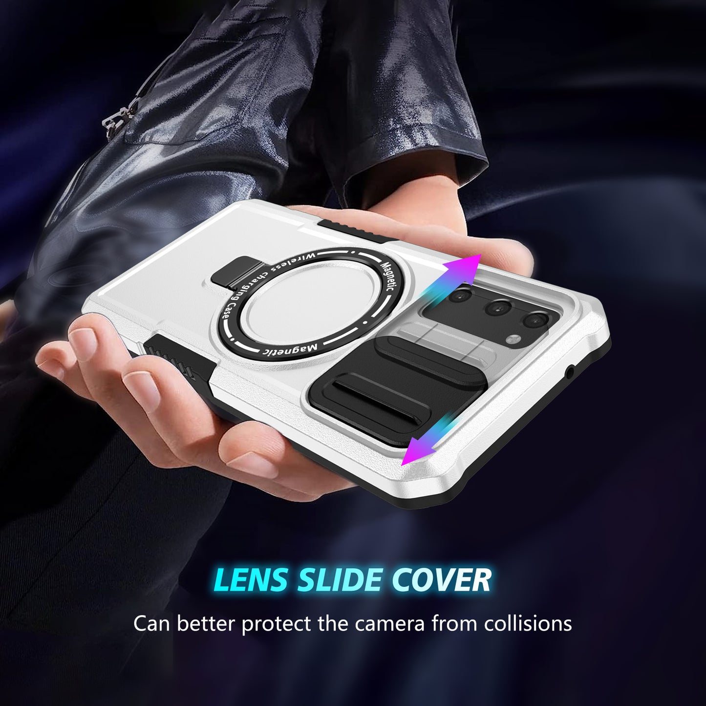 For Samsung Galaxy S20 FE 4G / FE 5G / S20 Lite / S20 FE 2022 Magnetic Case PC+TPU Phone Shell with Slide Camera Lid - Black / White