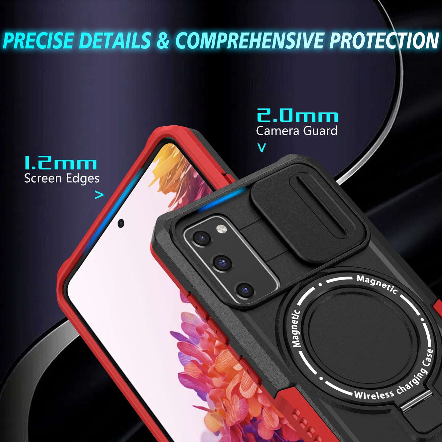 For Samsung Galaxy S20 FE 4G / FE 5G / S20 Lite / S20 FE 2022 Magnetic Case PC+TPU Phone Shell with Slide Camera Lid - Red / Black