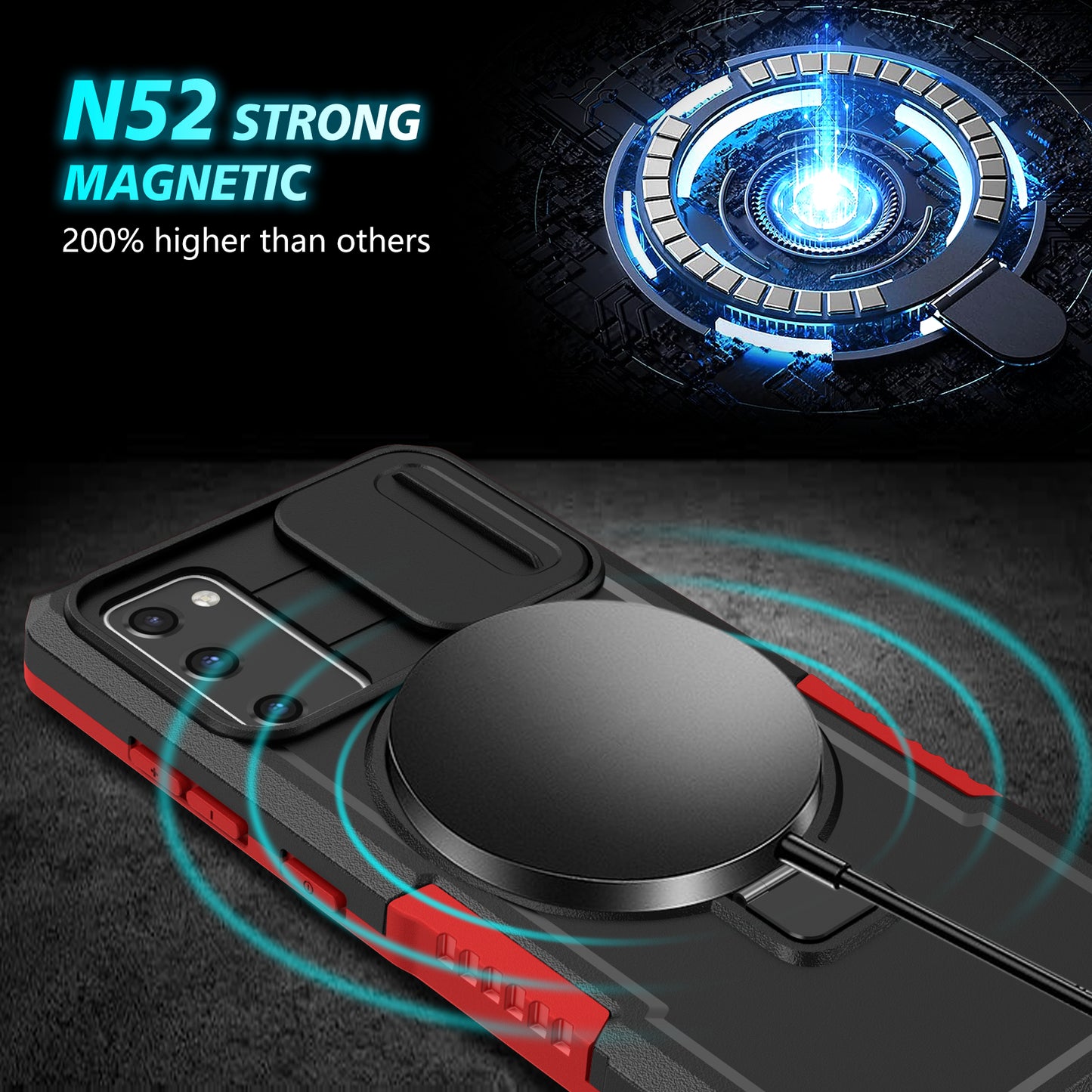 For Samsung Galaxy S20 FE 4G / FE 5G / S20 Lite / S20 FE 2022 Magnetic Case PC+TPU Phone Shell with Slide Camera Lid - Red / Black