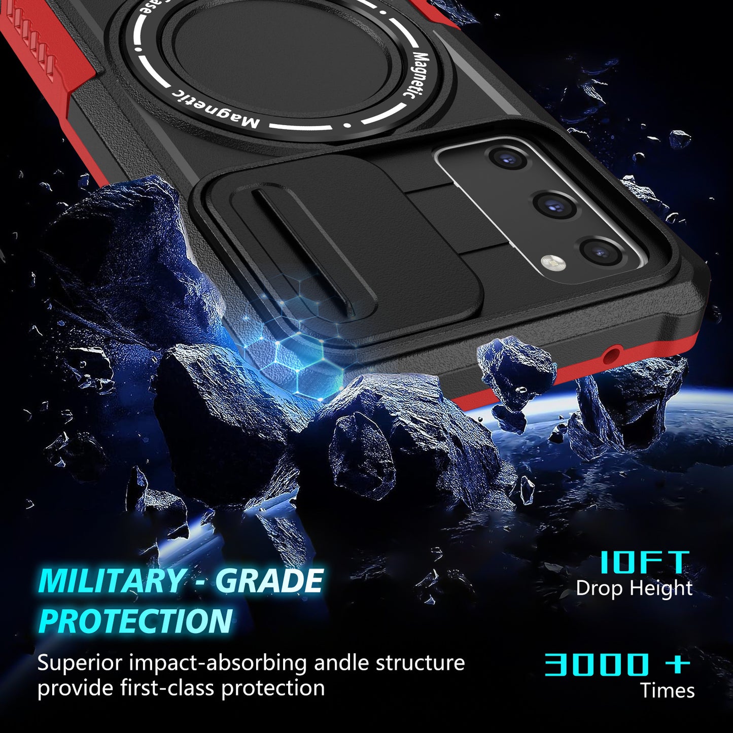 For Samsung Galaxy S20 FE 4G / FE 5G / S20 Lite / S20 FE 2022 Magnetic Case PC+TPU Phone Shell with Slide Camera Lid - Red / Black