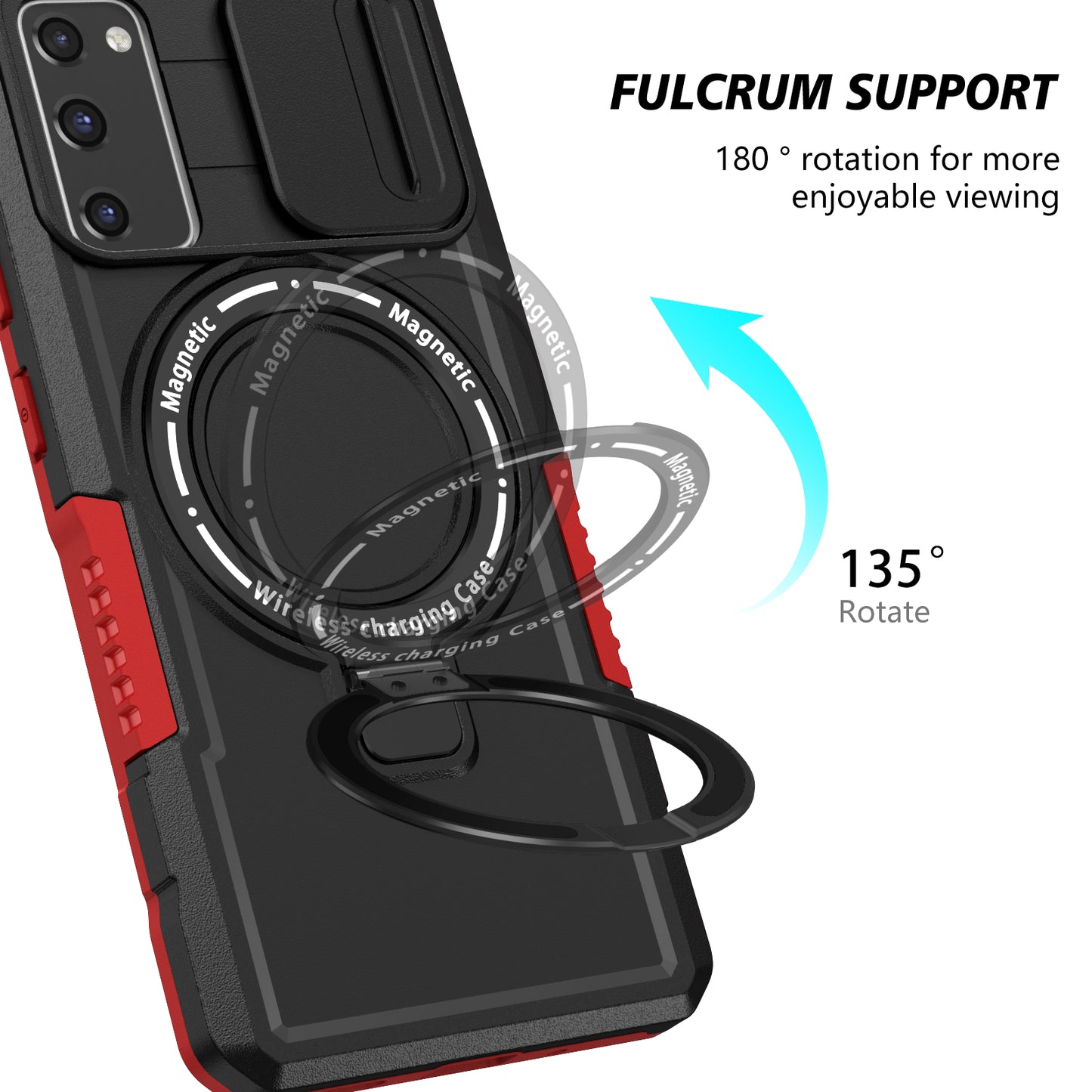 For Samsung Galaxy S20 FE 4G / FE 5G / S20 Lite / S20 FE 2022 Magnetic Case PC+TPU Phone Shell with Slide Camera Lid - Red / Black