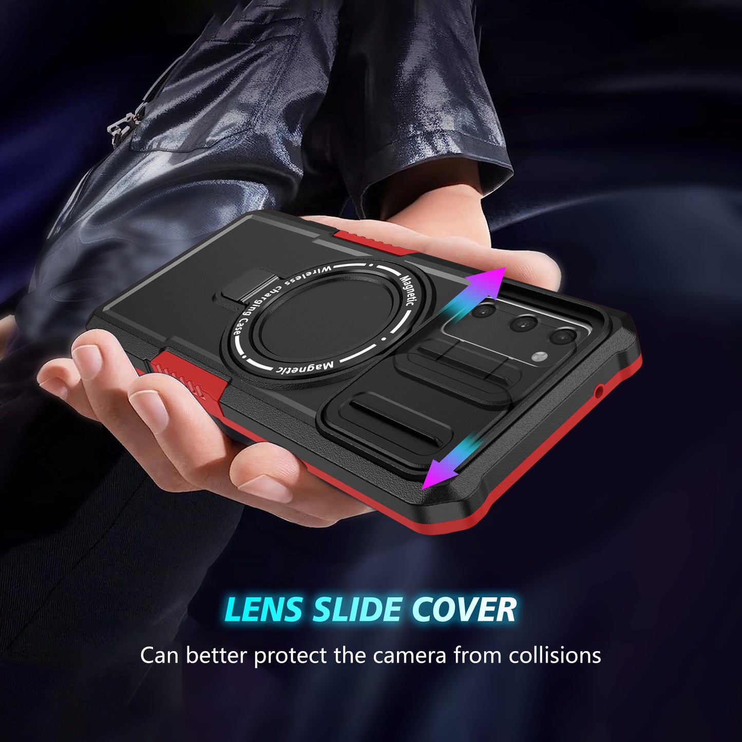 For Samsung Galaxy S20 FE 4G / FE 5G / S20 Lite / S20 FE 2022 Magnetic Case PC+TPU Phone Shell with Slide Camera Lid - Red / Black