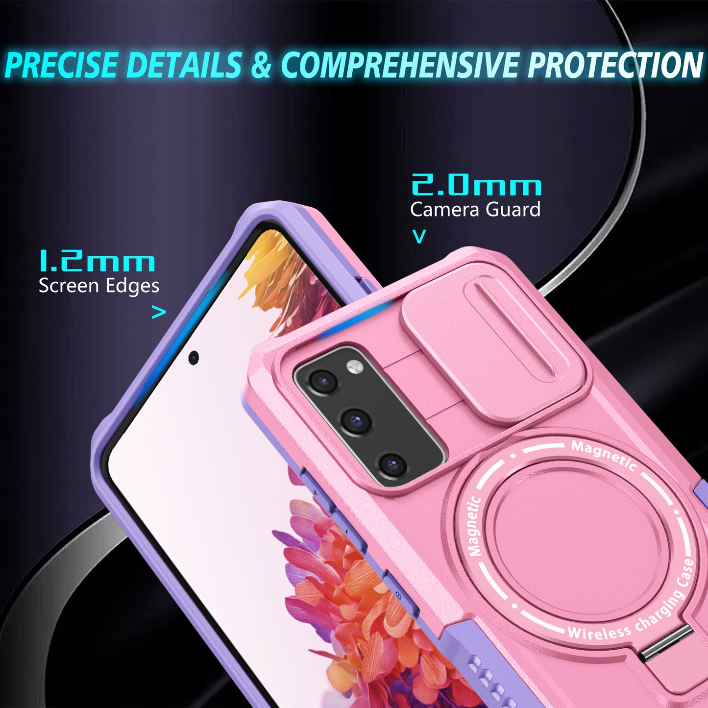 For Samsung Galaxy S20 FE 4G / FE 5G / S20 Lite / S20 FE 2022 Magnetic Case PC+TPU Phone Shell with Slide Camera Lid - Purple / Pink