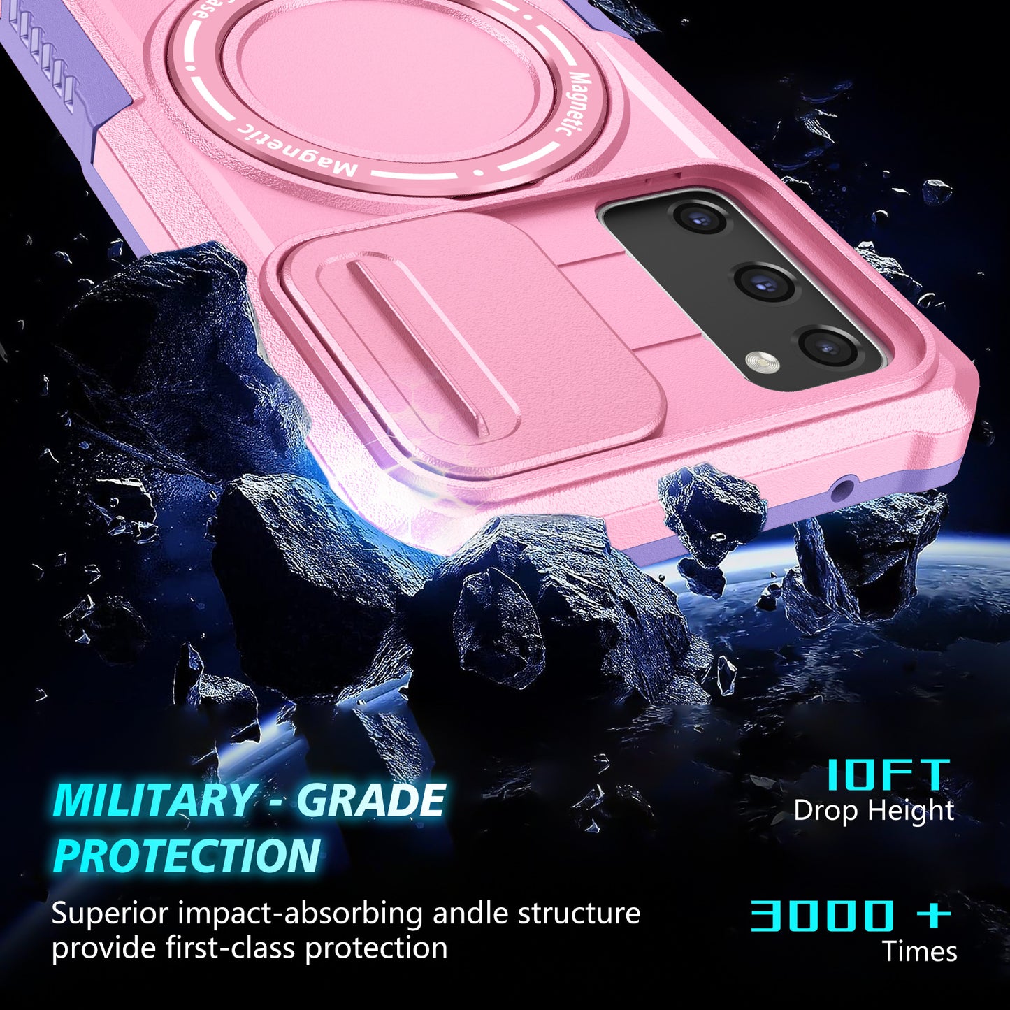 For Samsung Galaxy S20 FE 4G / FE 5G / S20 Lite / S20 FE 2022 Magnetic Case PC+TPU Phone Shell with Slide Camera Lid - Purple / Pink