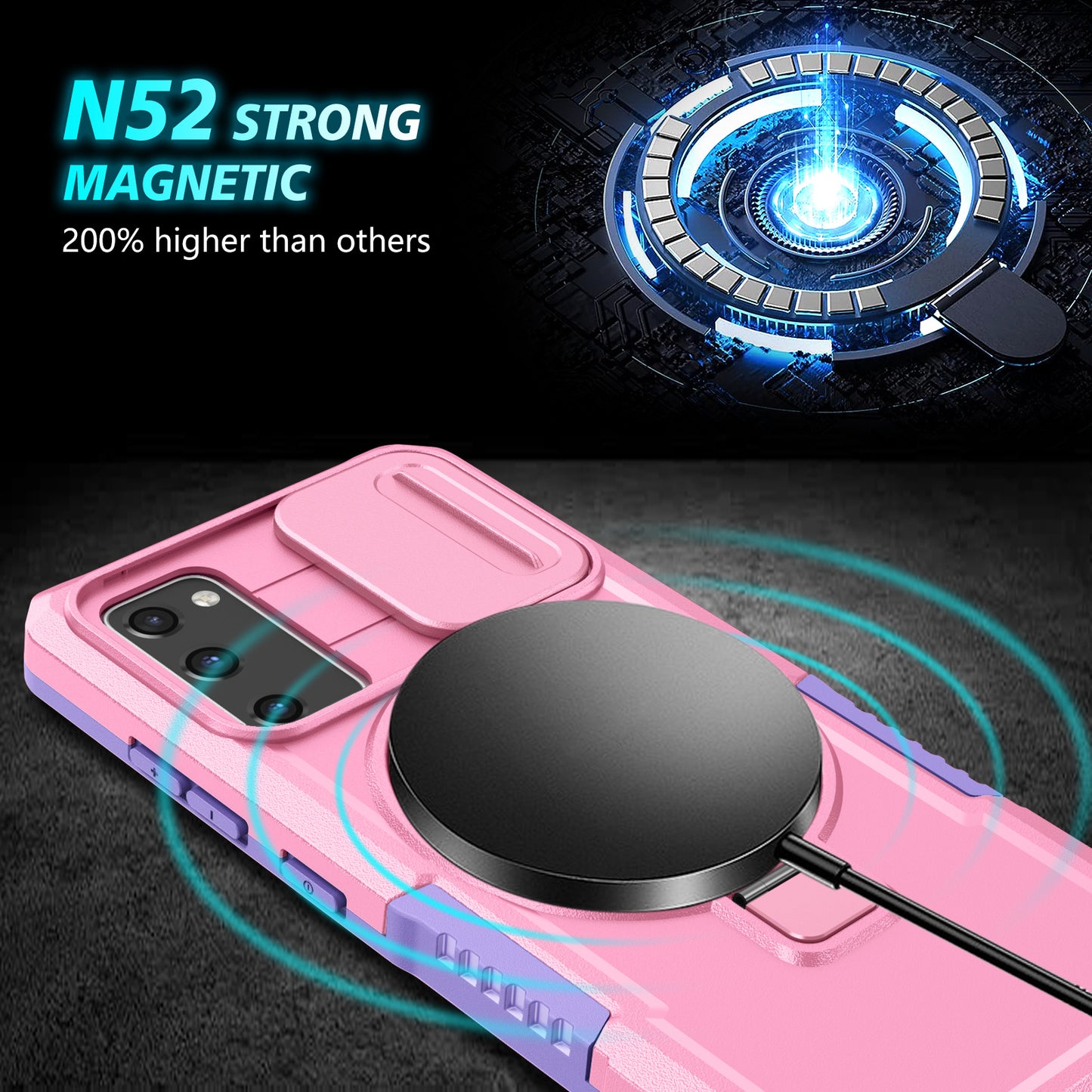 For Samsung Galaxy S20 FE 4G / FE 5G / S20 Lite / S20 FE 2022 Magnetic Case PC+TPU Phone Shell with Slide Camera Lid - Purple / Pink
