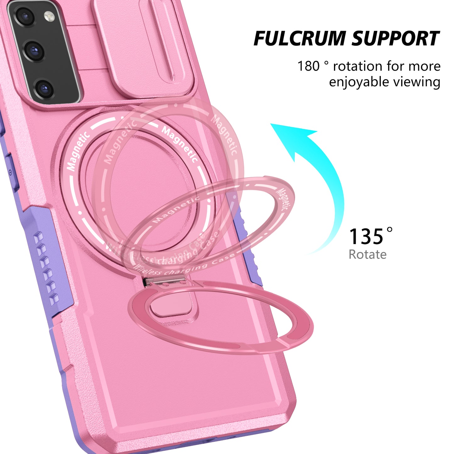 For Samsung Galaxy S20 FE 4G / FE 5G / S20 Lite / S20 FE 2022 Magnetic Case PC+TPU Phone Shell with Slide Camera Lid - Purple / Pink