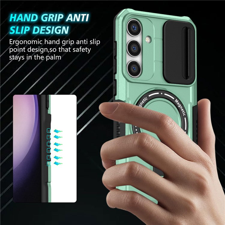 For Samsung Galaxy S24 Case Compatible with MagSafe PC+TPU Phone Case with Lens Lid - Light Green