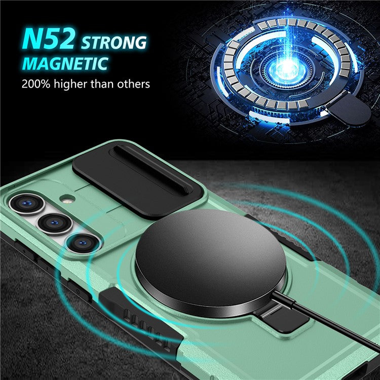 For Samsung Galaxy S24 Case Compatible with MagSafe PC+TPU Phone Case with Lens Lid - Light Green