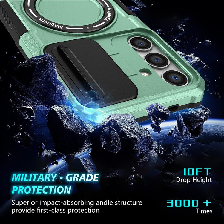 For Samsung Galaxy S24 Case Compatible with MagSafe PC+TPU Phone Case with Lens Lid - Light Green