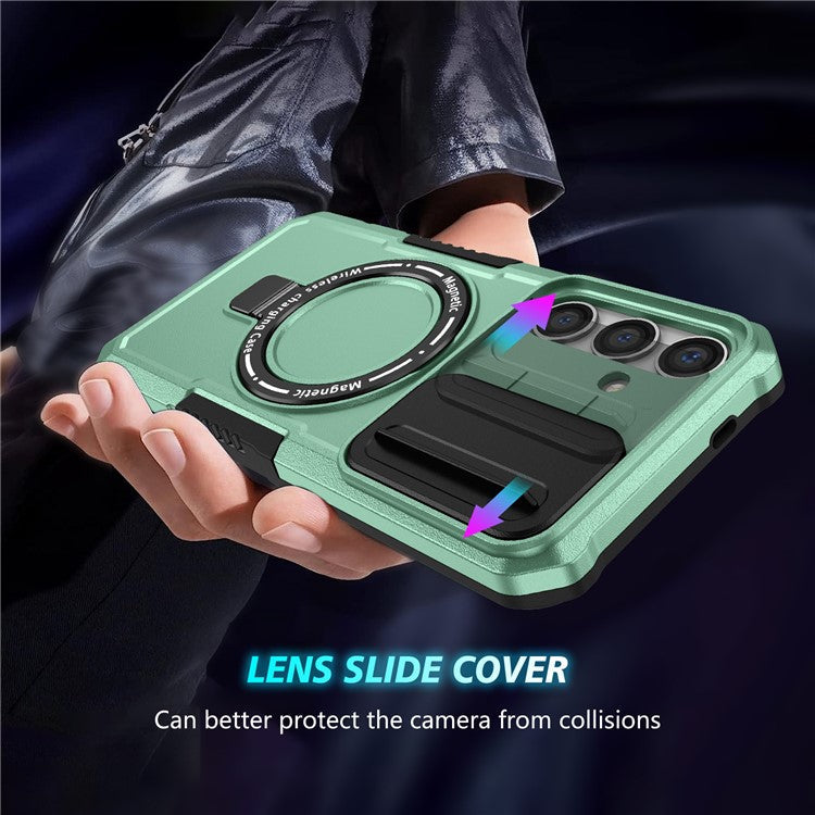 For Samsung Galaxy S24 Case Compatible with MagSafe PC+TPU Phone Case with Lens Lid - Light Green