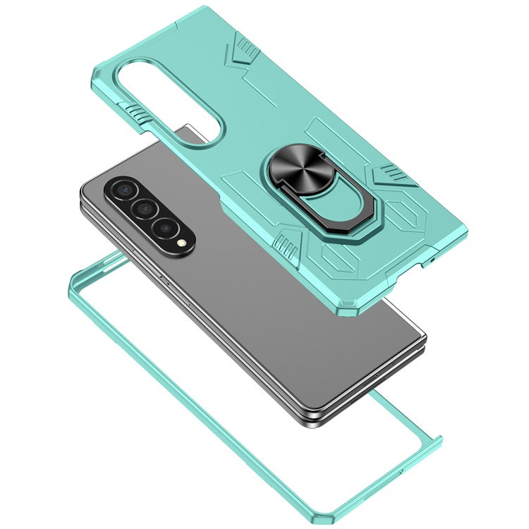 For Samsung Galaxy Z Fold4 5G Case Rotate Ring Kickstand Hard PC Protective Phone Cover - Baby Blue