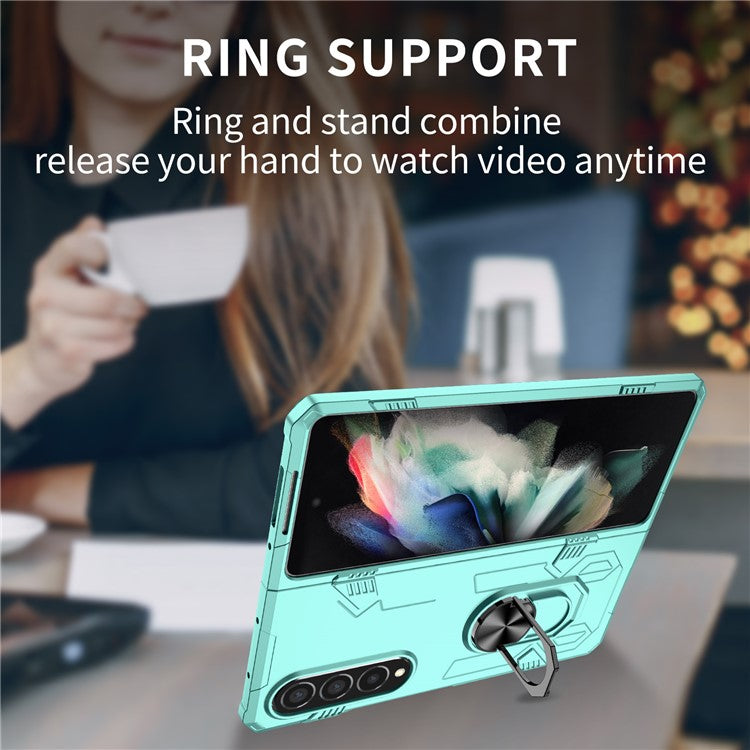 For Samsung Galaxy Z Fold4 5G Case Rotate Ring Kickstand Hard PC Protective Phone Cover - Baby Blue