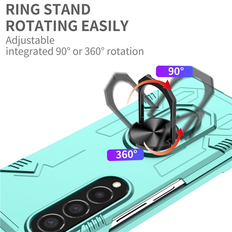 For Samsung Galaxy Z Fold4 5G Case Rotate Ring Kickstand Hard PC Protective Phone Cover - Baby Blue