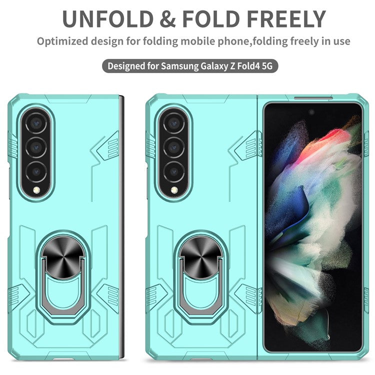 For Samsung Galaxy Z Fold4 5G Case Rotate Ring Kickstand Hard PC Protective Phone Cover - Baby Blue
