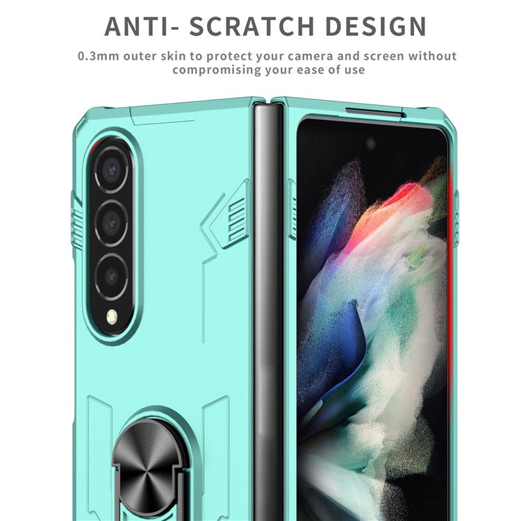 For Samsung Galaxy Z Fold4 5G Case Rotate Ring Kickstand Hard PC Protective Phone Cover - Baby Blue