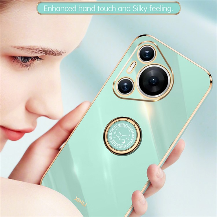 XINLI For Huawei Pura 70 Pro Case Electroplating Kickstand TPU Phone Cover - Pink