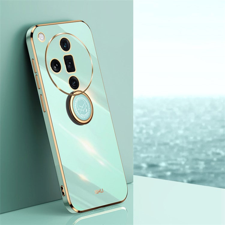 XINLI For Oppo Find X7 5G Phone Case Electroplating TPU Cover with Ring Kickstand - Cyan