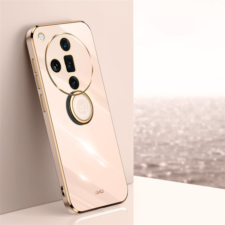 XINLI For Oppo Find X7 5G Phone Case Electroplating TPU Cover with Ring Kickstand - Pink