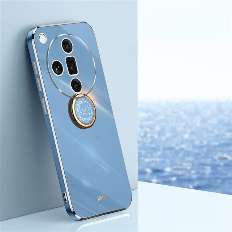 XINLI For Oppo Find X7 5G Phone Case Electroplating TPU Cover with Ring Kickstand - Blue