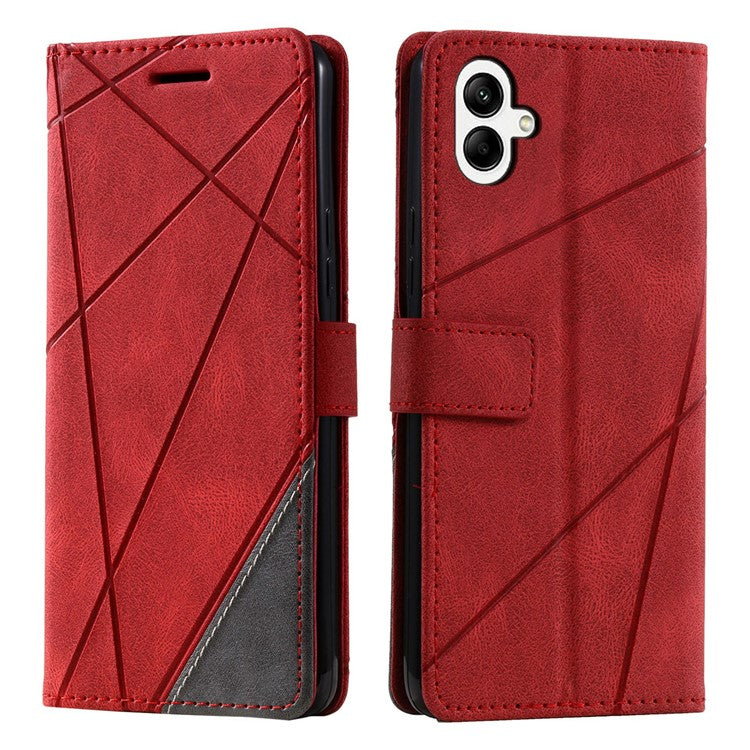 For Samsung Galaxy A04e 4G / F04 4G / M04 4G Case Leather Splicing Design Stand Phone Cover - Red