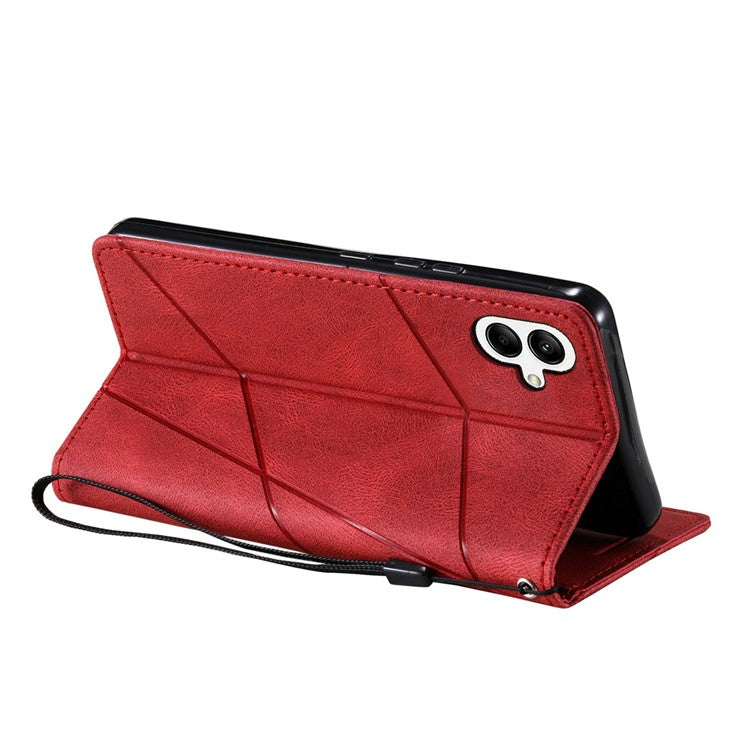 For Samsung Galaxy A04e 4G / F04 4G / M04 4G Case Leather Splicing Design Stand Phone Cover - Red
