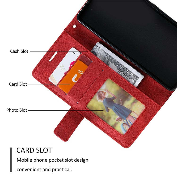 For Samsung Galaxy A04e 4G / F04 4G / M04 4G Case Leather Splicing Design Stand Phone Cover - Red