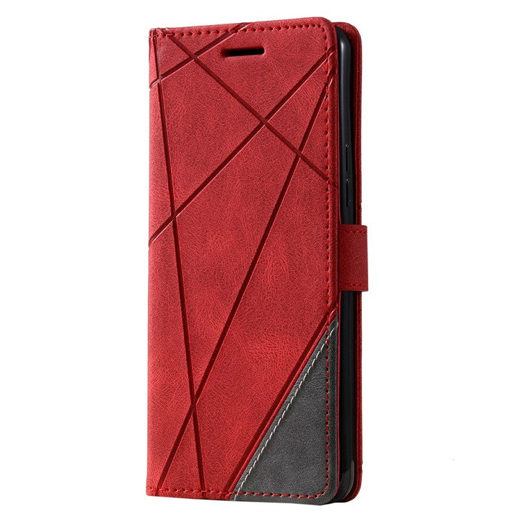 For Samsung Galaxy A04e 4G / F04 4G / M04 4G Case Leather Splicing Design Stand Phone Cover - Red