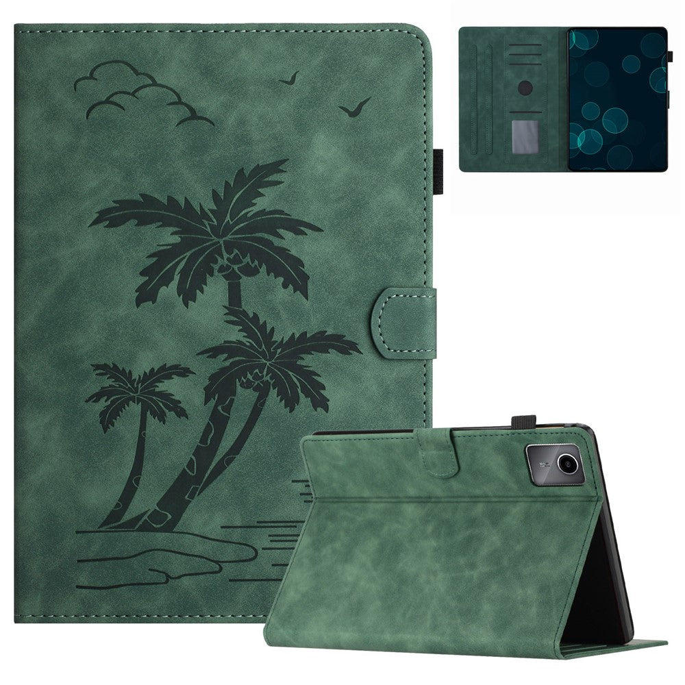 For Lenovo Tab M11 / Xiaoxin Pad 11 2024 TB-331FC Tablet Case Coconut Tree Imprinted Card Holder Leather Cover - Green