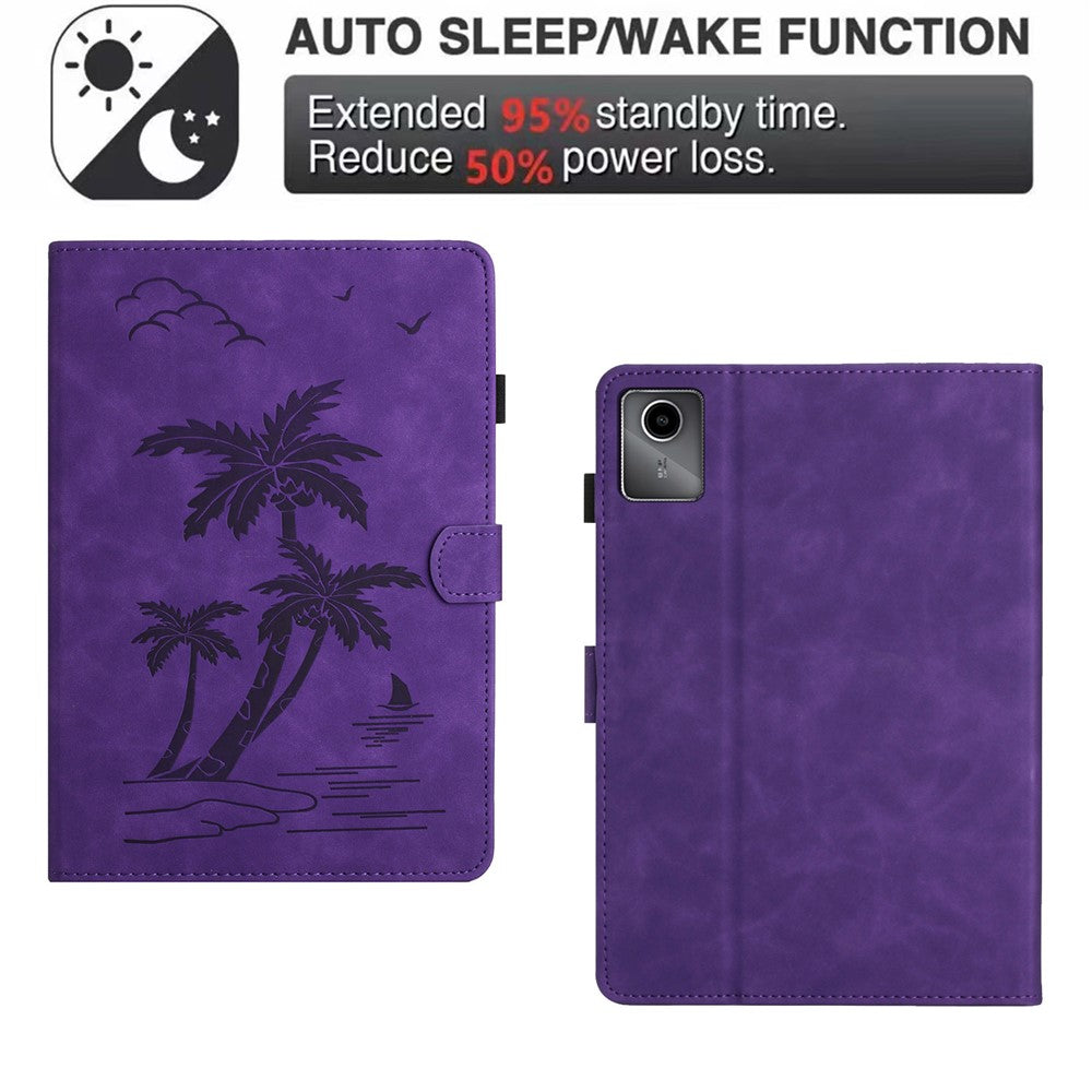 For Lenovo Tab M11 / Xiaoxin Pad 11 2024 TB-331FC Tablet Case Coconut Tree Imprinted Card Holder Leather Cover - Purple