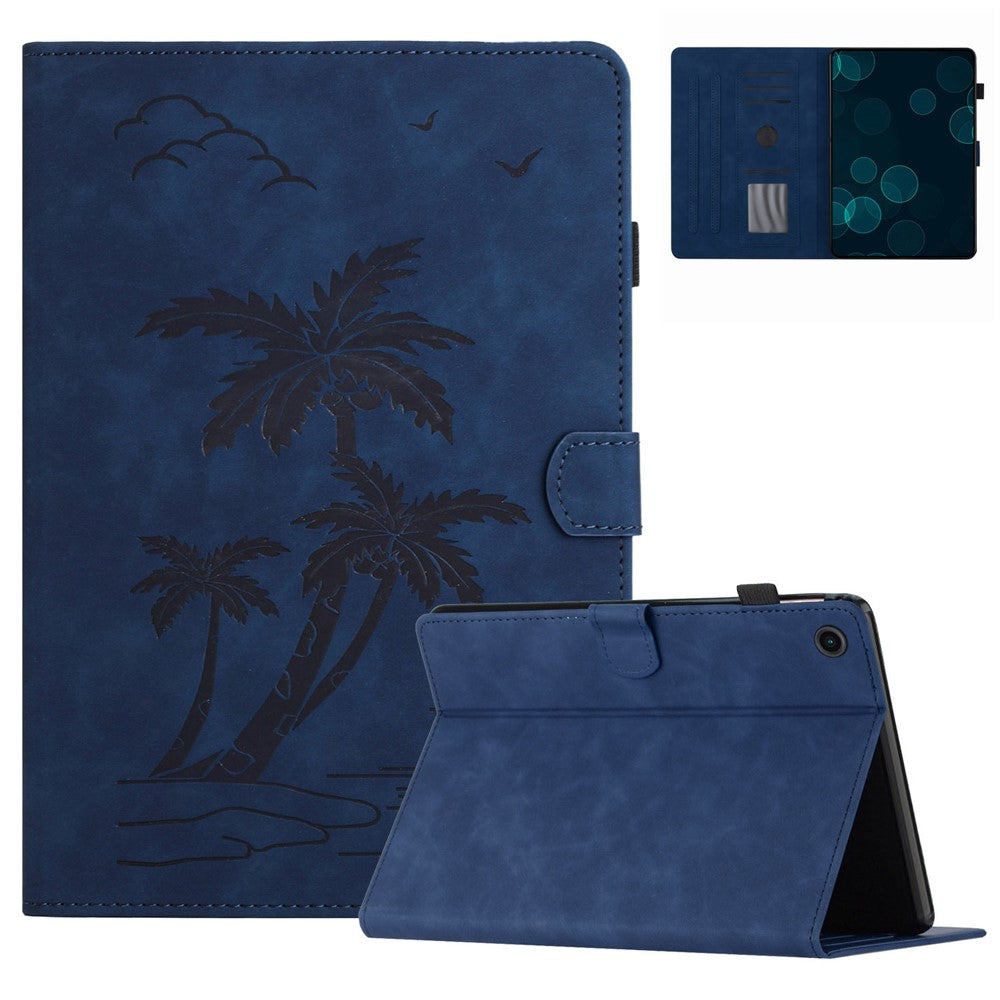 For Lenovo Tab M10 Plus (3rd Gen) Case Coconut Tree Imprinted PU Leather Folio Stand Smart Tablet Cover - Blue