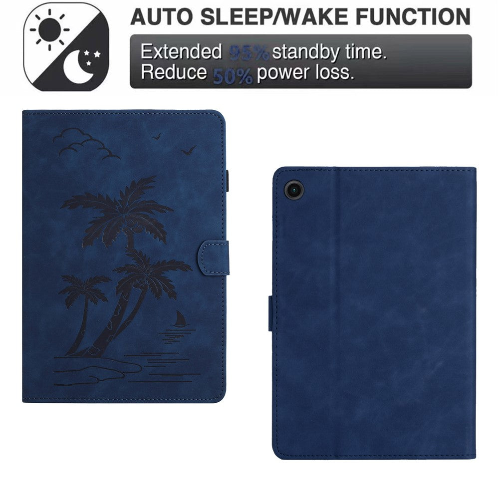 For Lenovo Tab M10 Plus (3rd Gen) Case Coconut Tree Imprinted PU Leather Folio Stand Smart Tablet Cover - Blue