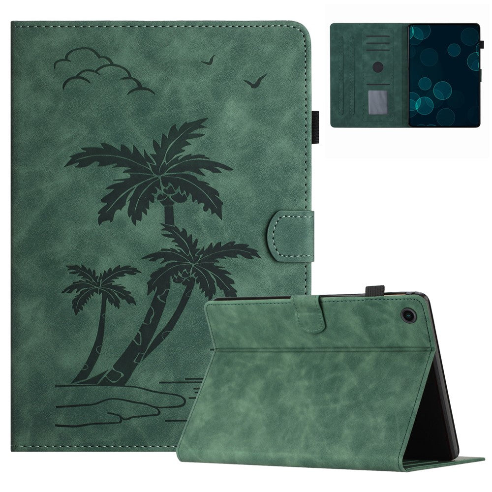 For Lenovo Tab M10 Plus (3rd Gen) Case Coconut Tree Imprinted PU Leather Folio Stand Smart Tablet Cover - Green