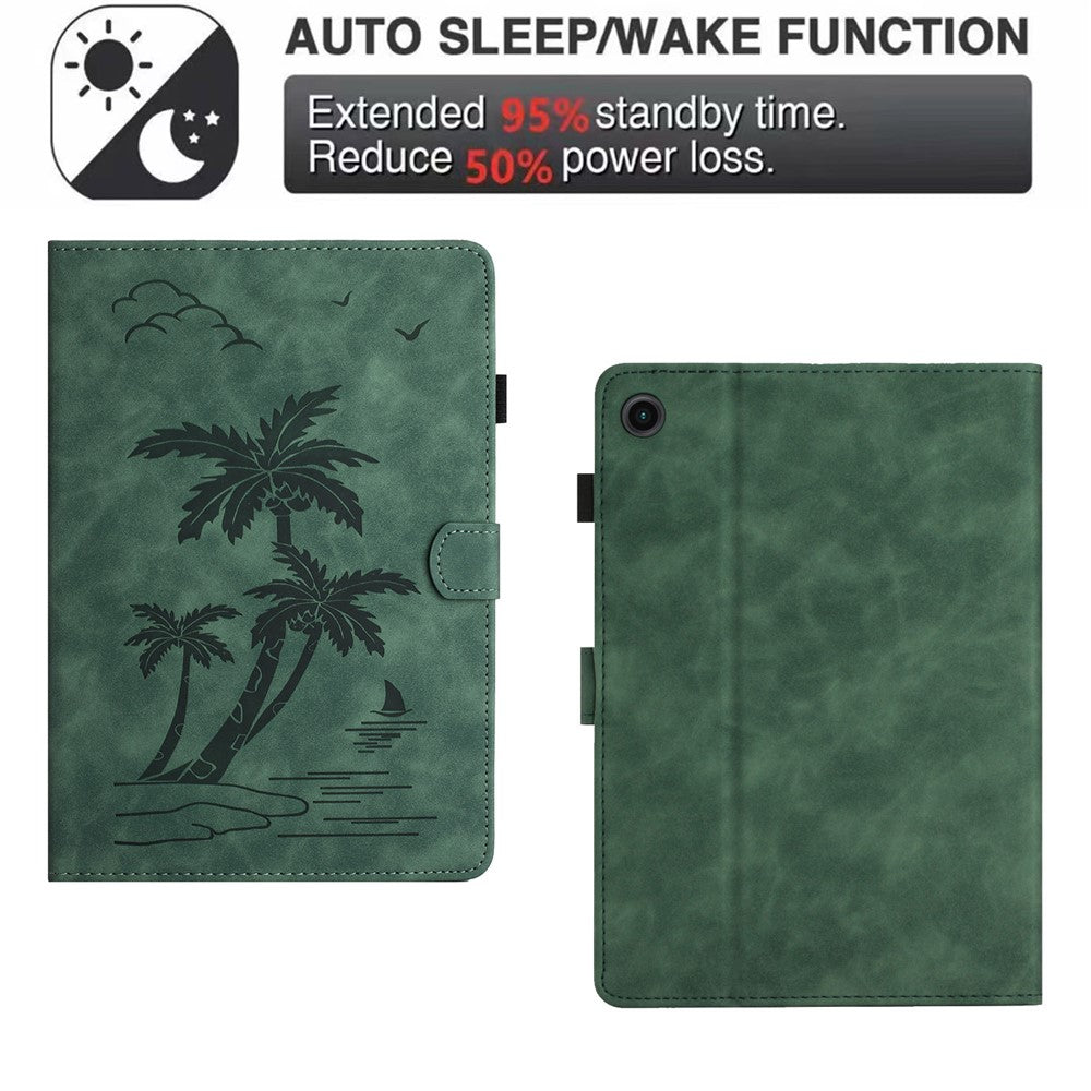 For Lenovo Tab M10 Plus (3rd Gen) Case Coconut Tree Imprinted PU Leather Folio Stand Smart Tablet Cover - Green