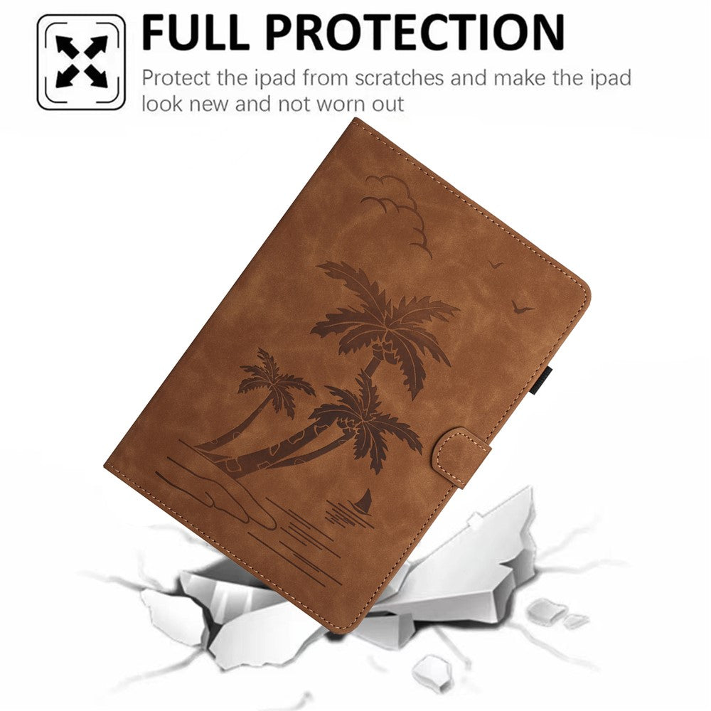 For Lenovo Tab M10 Plus (3rd Gen) Case Coconut Tree Imprinted PU Leather Folio Stand Smart Tablet Cover - Brown
