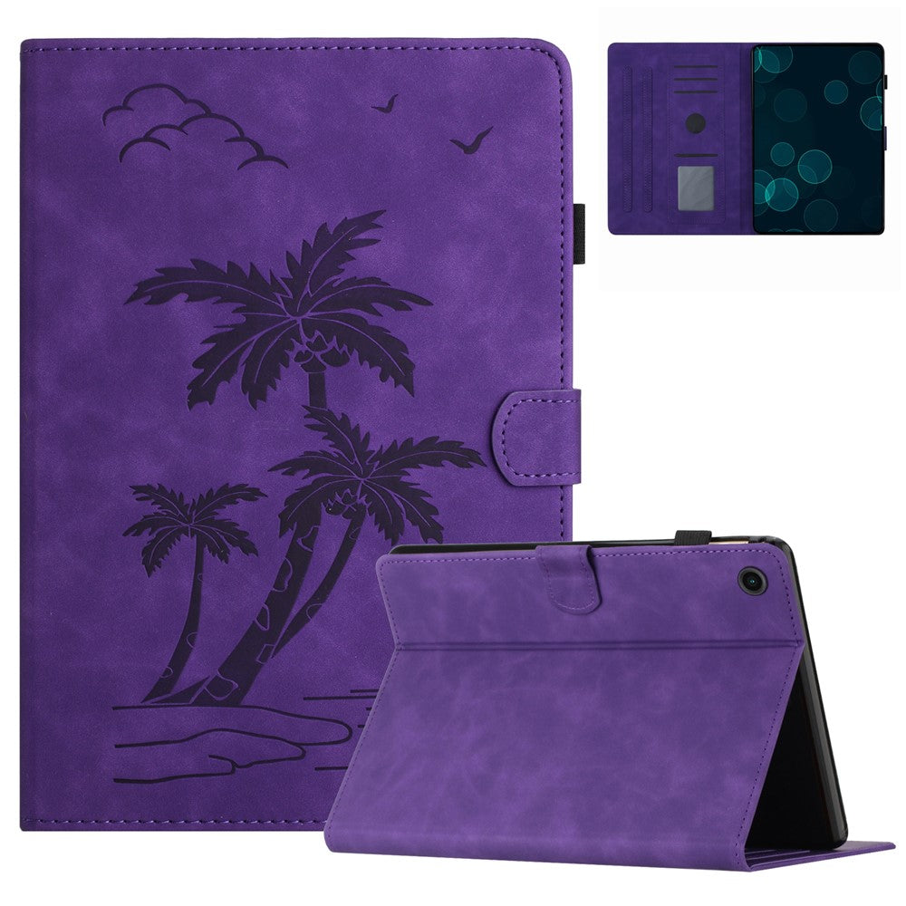 For Lenovo Tab M10 Plus (3rd Gen) Case Coconut Tree Imprinted PU Leather Folio Stand Smart Tablet Cover - Purple