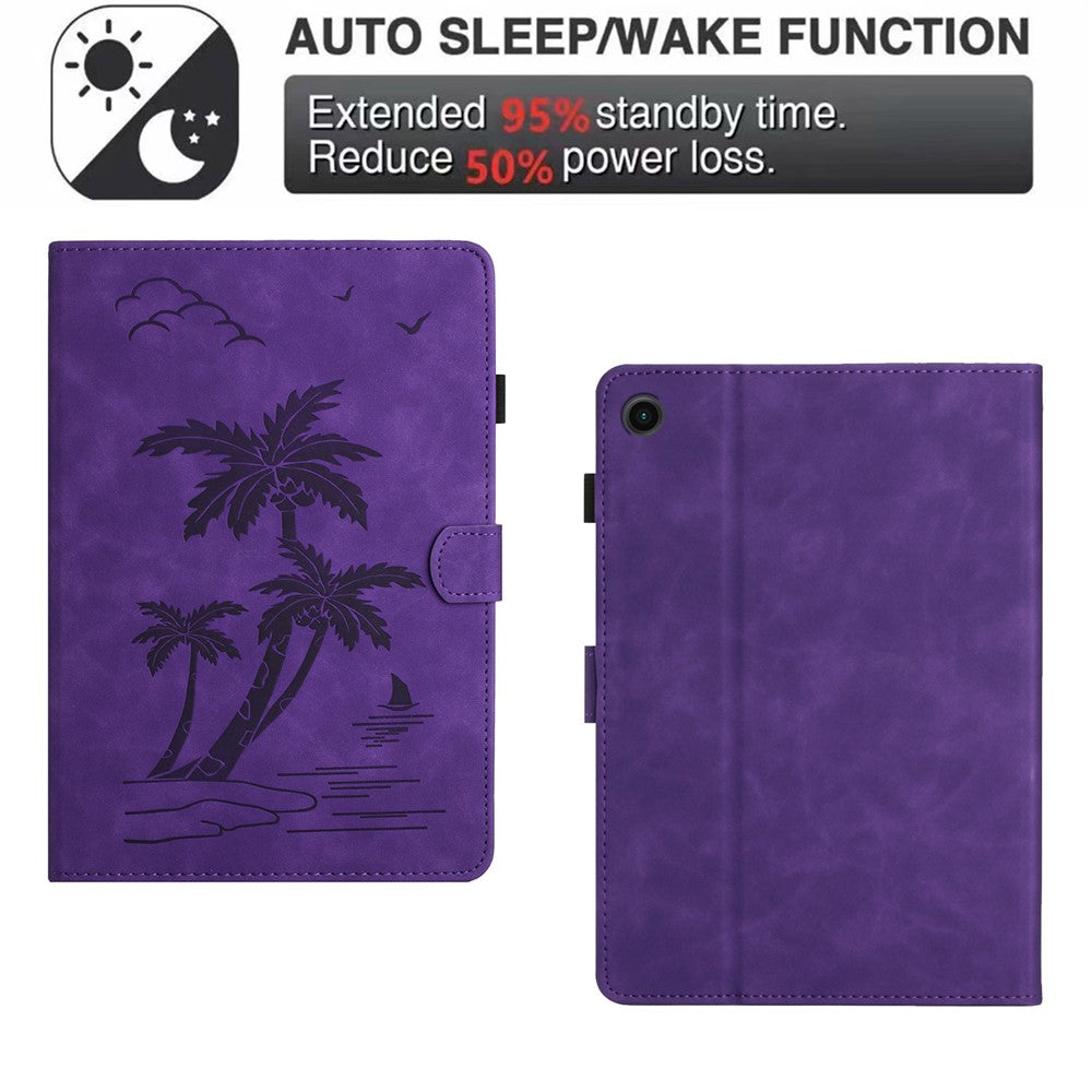 For Lenovo Tab M10 Plus (3rd Gen) Case Coconut Tree Imprinted PU Leather Folio Stand Smart Tablet Cover - Purple