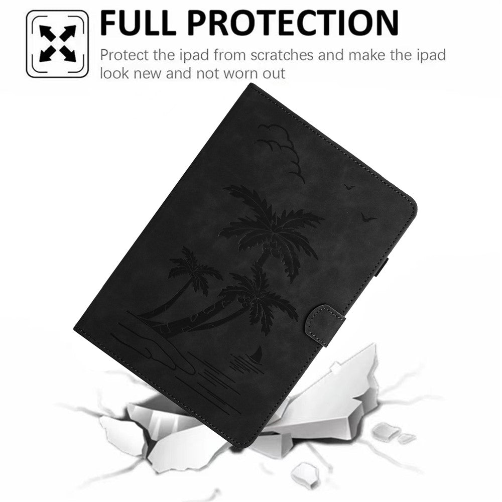 For Lenovo Tab M10 Plus (3rd Gen) Case Coconut Tree Imprinted PU Leather Folio Stand Smart Tablet Cover - Black