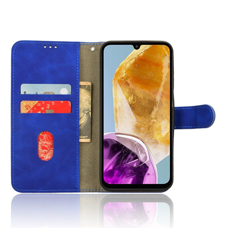 For Samsung Galaxy M15 5G Case Skin-Touch Leather Flip Stand Phone Cover - Blue