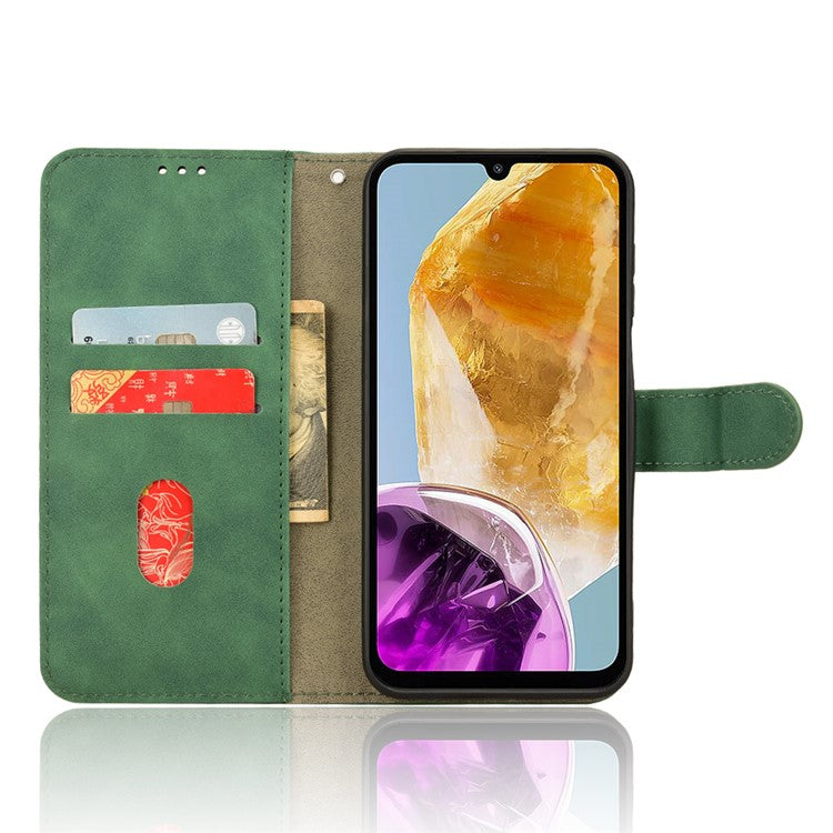 For Samsung Galaxy M15 5G Case Skin-Touch Leather Flip Stand Phone Cover - Green