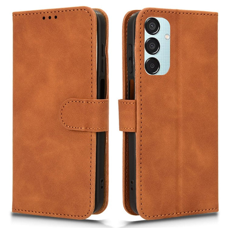 For Samsung Galaxy M15 5G Case Skin-Touch Leather Flip Stand Phone Cover - Brown
