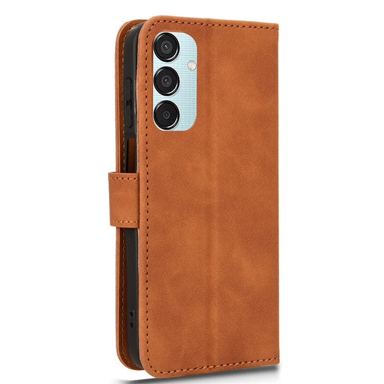 For Samsung Galaxy M15 5G Case Skin-Touch Leather Flip Stand Phone Cover - Brown