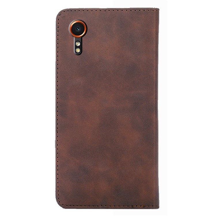 For Samsung Galaxy Xcover7 Case Skin-touch PU Leather Card Holder Phone Cover - Dark Brown