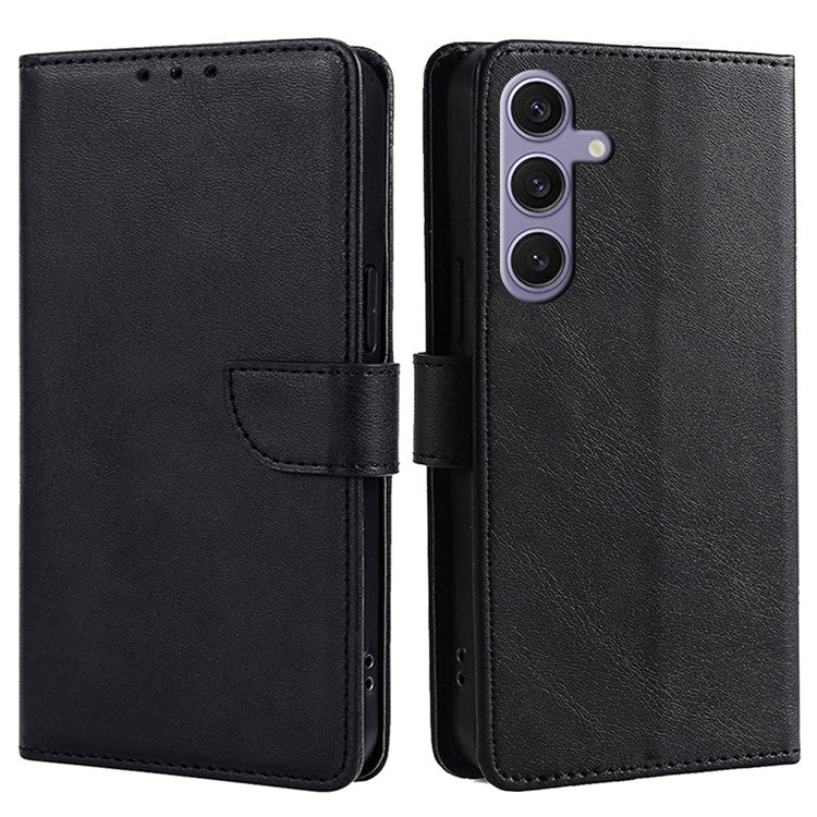For Samsung Galaxy S24+ Leather Case Calf Texture Magnetic Clasp Wallet Stand Cover - Black