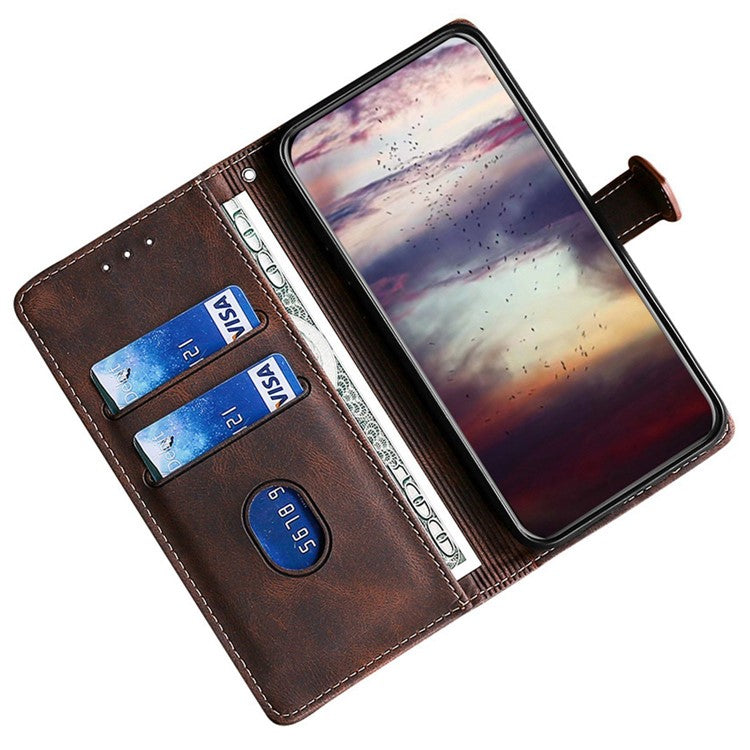 For Samsung Galaxy S24+ Leather Case Straw Hat Pattern Wallet Stand Phone Cover - Brown