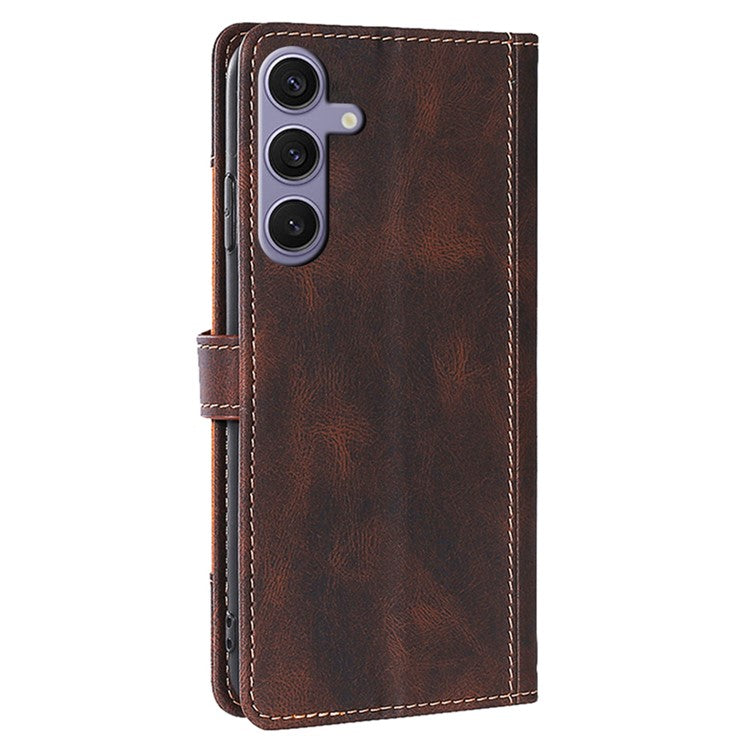 For Samsung Galaxy S24+ Leather Case Straw Hat Pattern Wallet Stand Phone Cover - Brown