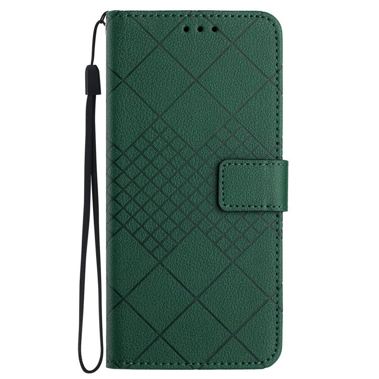 HT06 For iPhone SE (2025) Drop-Proof Phone Case Rhombus Pattern PU Leather Wallet Cover - Green