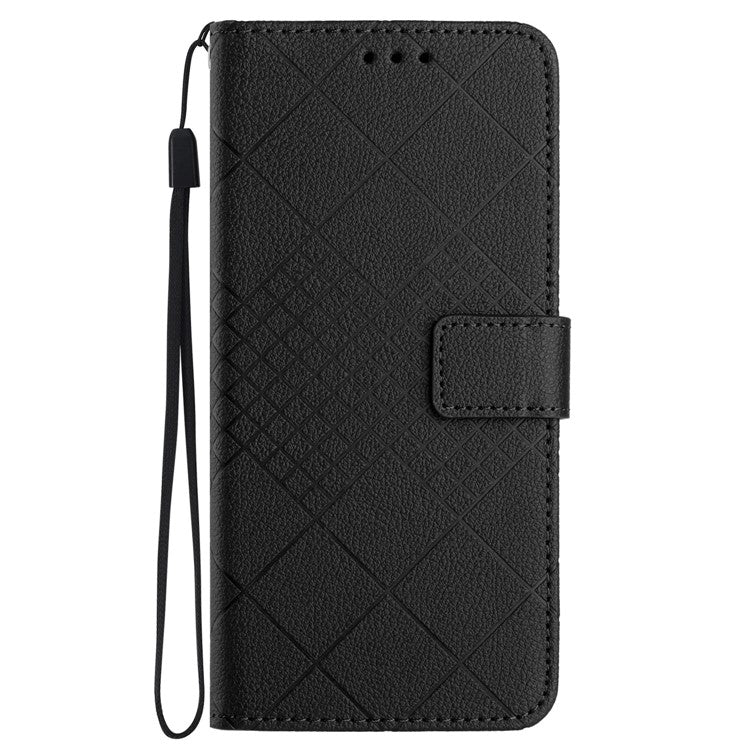 HT06 For iPhone SE (2025) Drop-Proof Phone Case Rhombus Pattern PU Leather Wallet Cover - Black