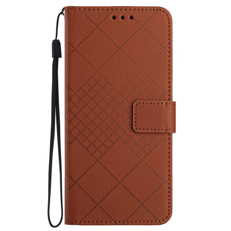 HT06 For iPhone SE (2025) Drop-Proof Phone Case Rhombus Pattern PU Leather Wallet Cover - Brown