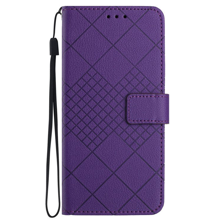HT06 For iPhone SE (2025) Drop-Proof Phone Case Rhombus Pattern PU Leather Wallet Cover - Dark Purple