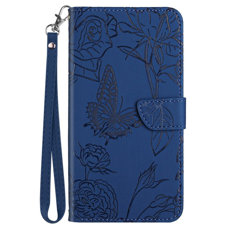 HT03 For iPhone SE (2025) Leather Case Imprinted Phone Cover with Strap - Blue
